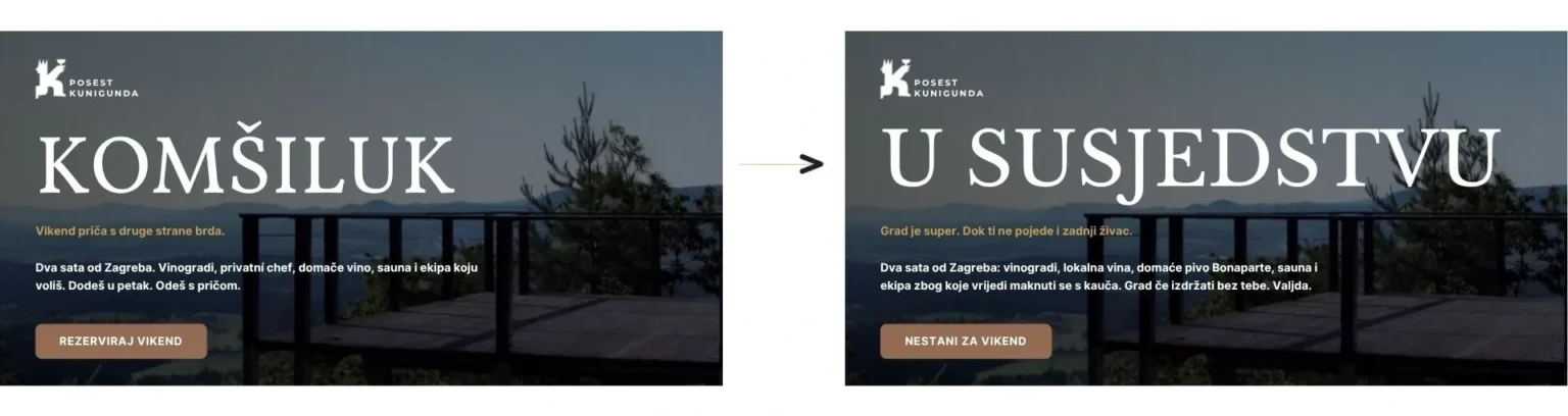 Kad prijevod nije dovoljan: lokalna prilagodba web-sadržaja za Posest Kunigunda 3 Usporedba radnog naziva “Komšiluk” i finalnog naziva “U susjedstvu” na naslovnoj sekciji web-stranice.